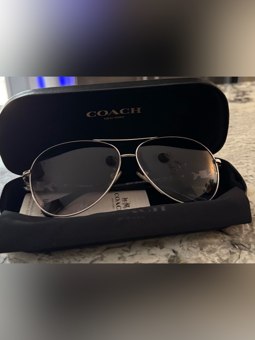 Coach Silver Aviator Sunglasses with Dark Lenses